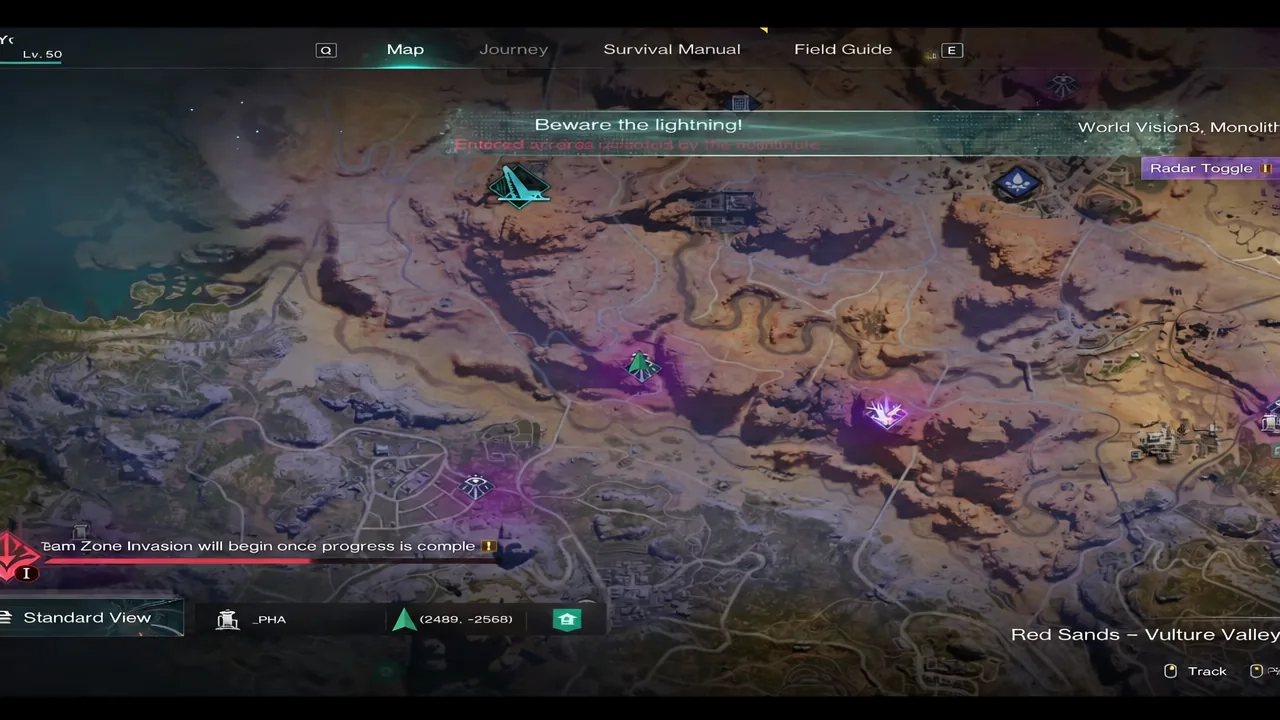 World map with the Securement Silo - PSI marker in the Red Sands - Vulture Valley area