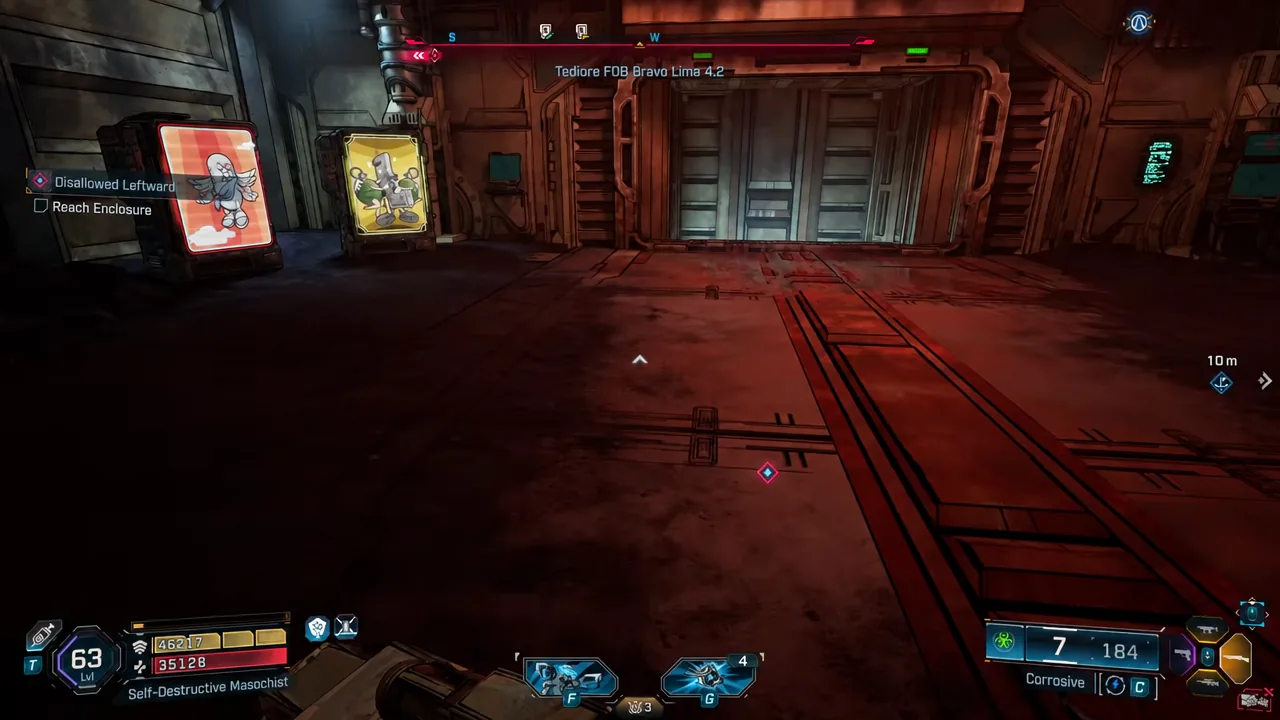 Player approaching the enclosure door with the Reach Enclosure marker still tracked
