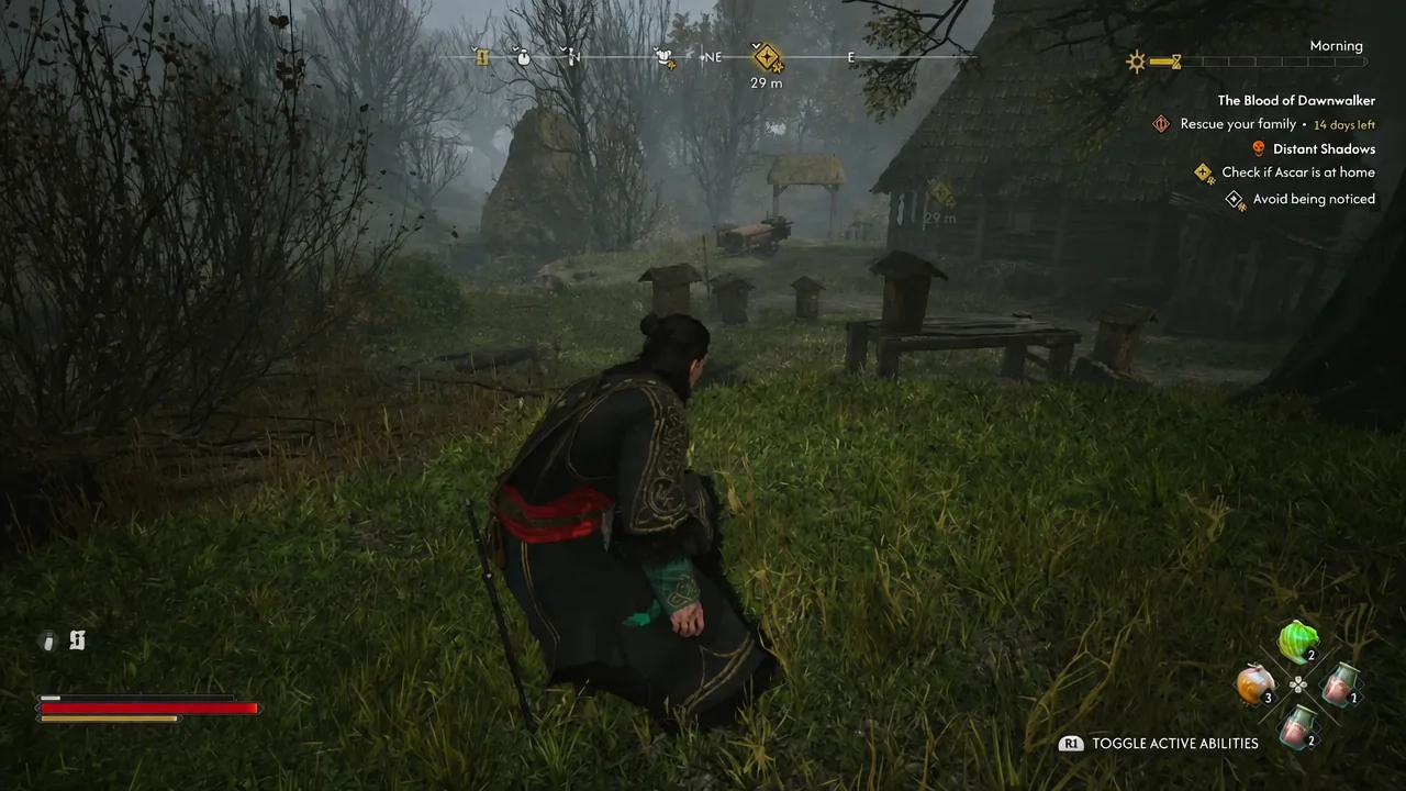Crouched behind cover in Tantari with the Avoid being noticed objective on screen