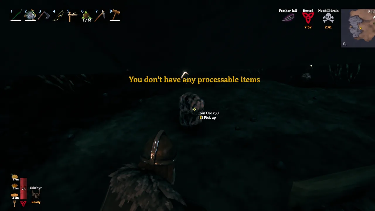 Iron Ore x30 prompt beside a smelter reporting no items left to process