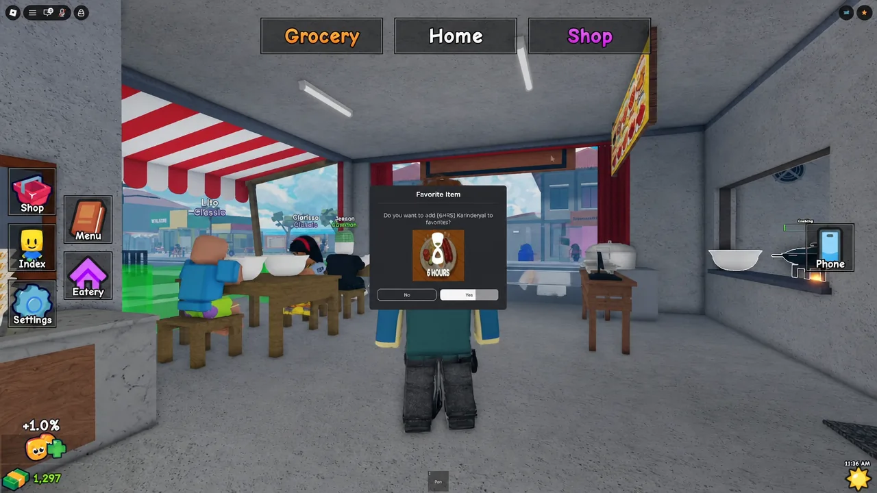 In-game Favorite Item prompt asking the player to confirm with Yes after joining the server