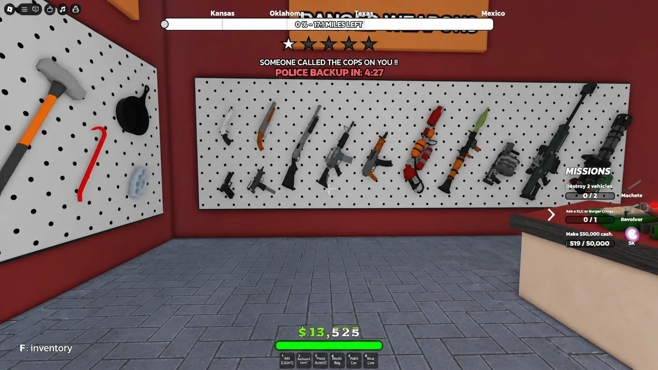 Pawn shop shop menu with melee weapons, armor, backpack, and healing categories