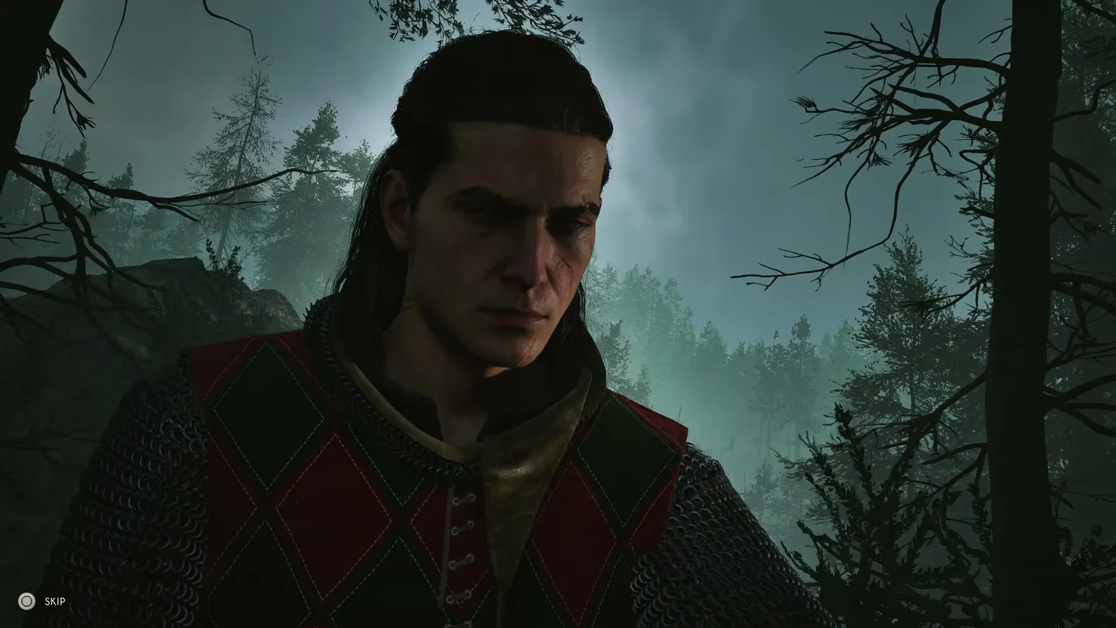 Cutscene of an armored figure in the forest playing out during the Compel Soul interrogation