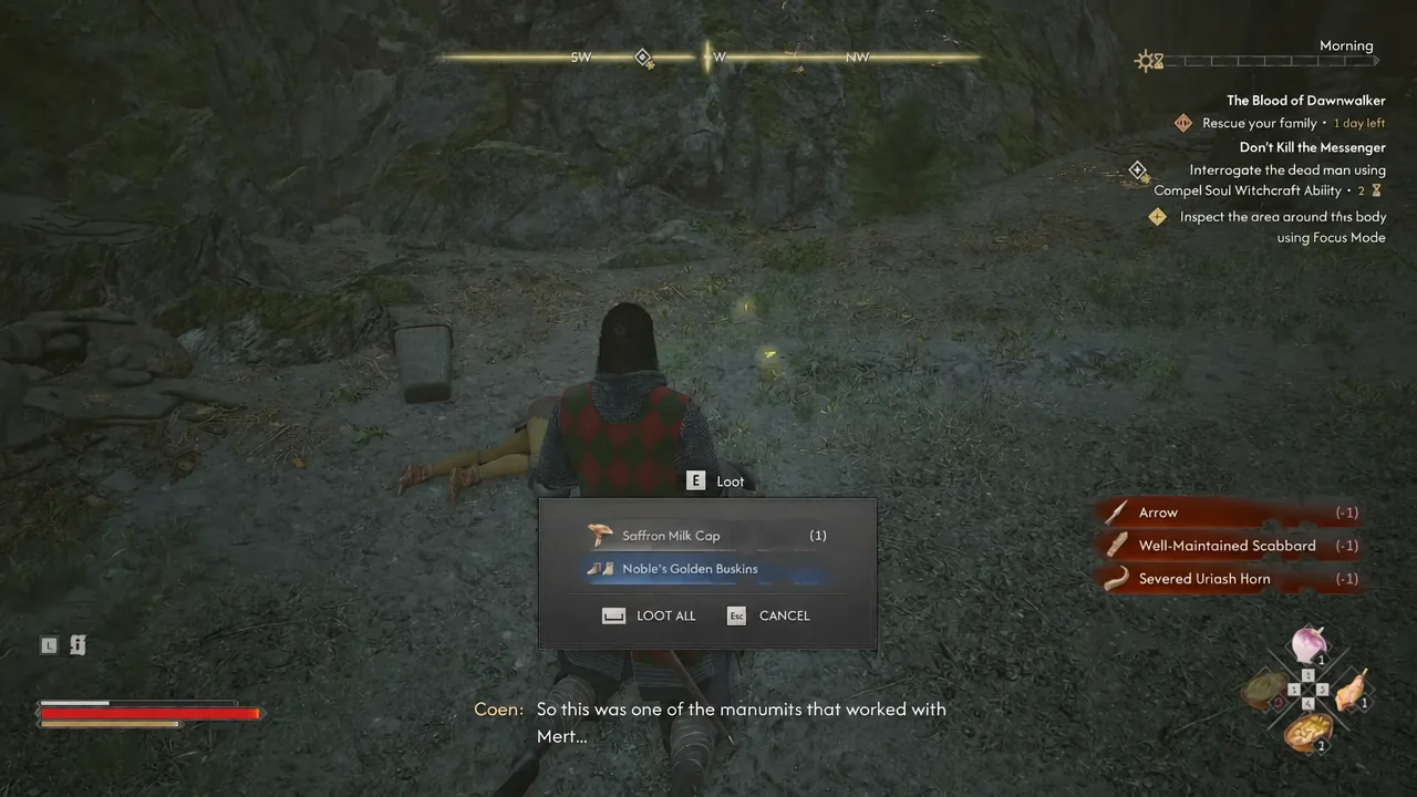 Final loot panel on the scout's body showing the recoverable items