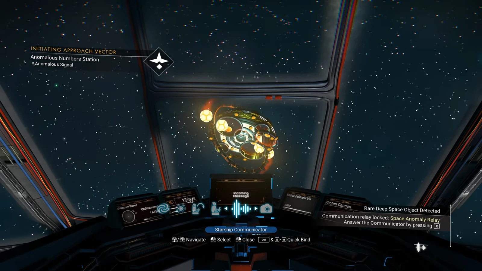 Starship Communicator showing an incoming message from a locked communication relay