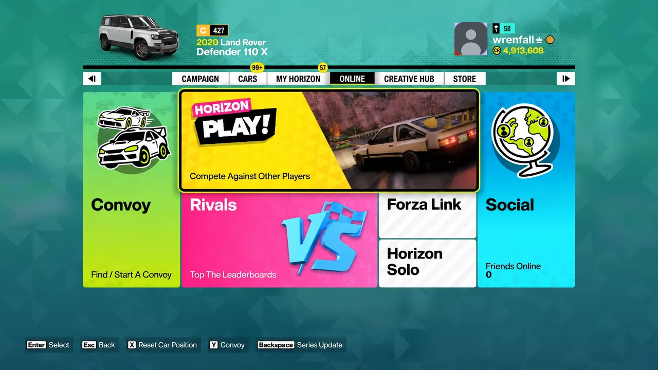 Horizon menu with the Horizon Play tile highlighted