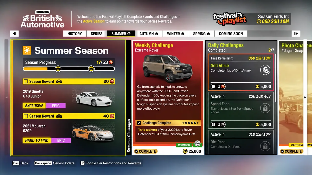 Festival Playlist screen with the Summer Season tab selected, showing seasonal challenges and rewards