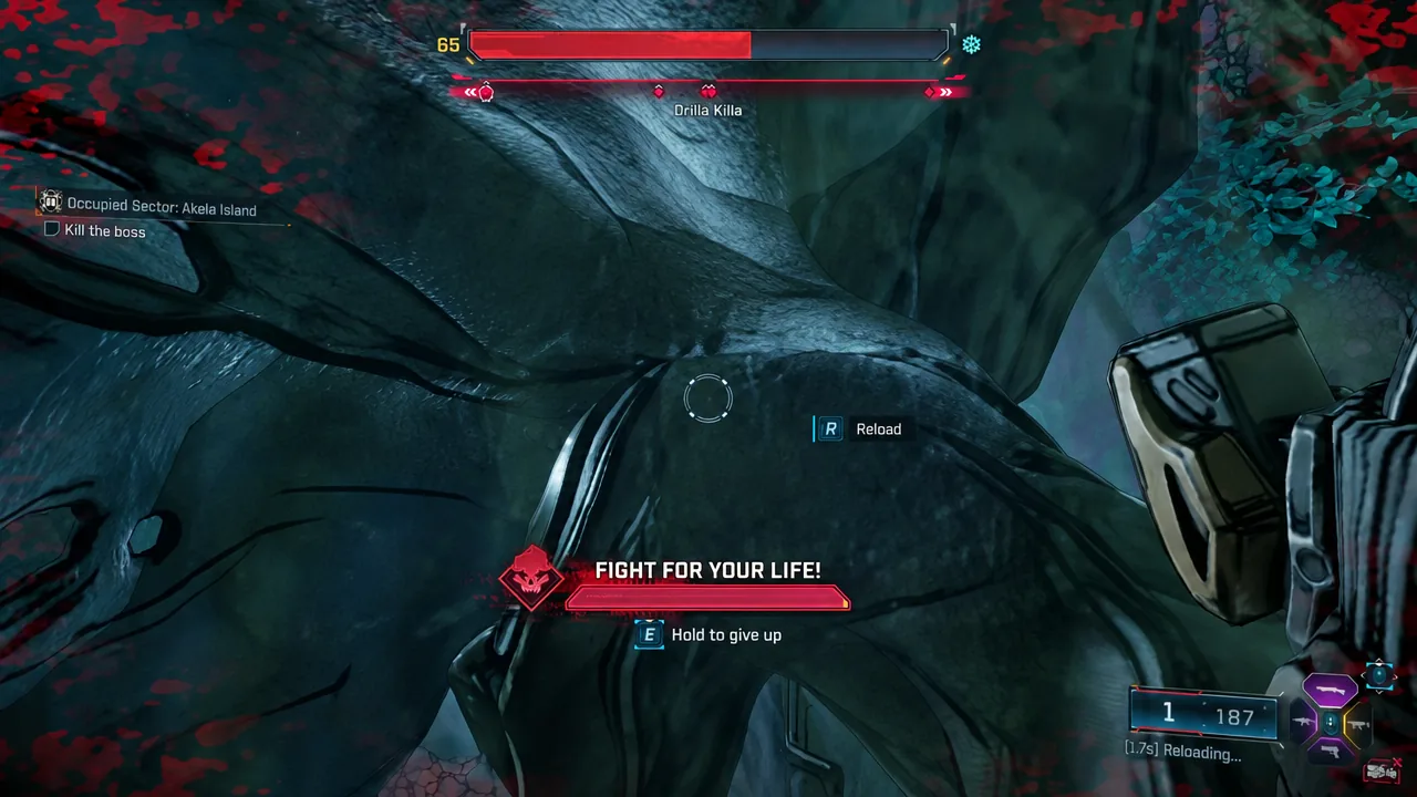 The FIGHT FOR YOUR LIFE prompt with a hold to give up option while downed