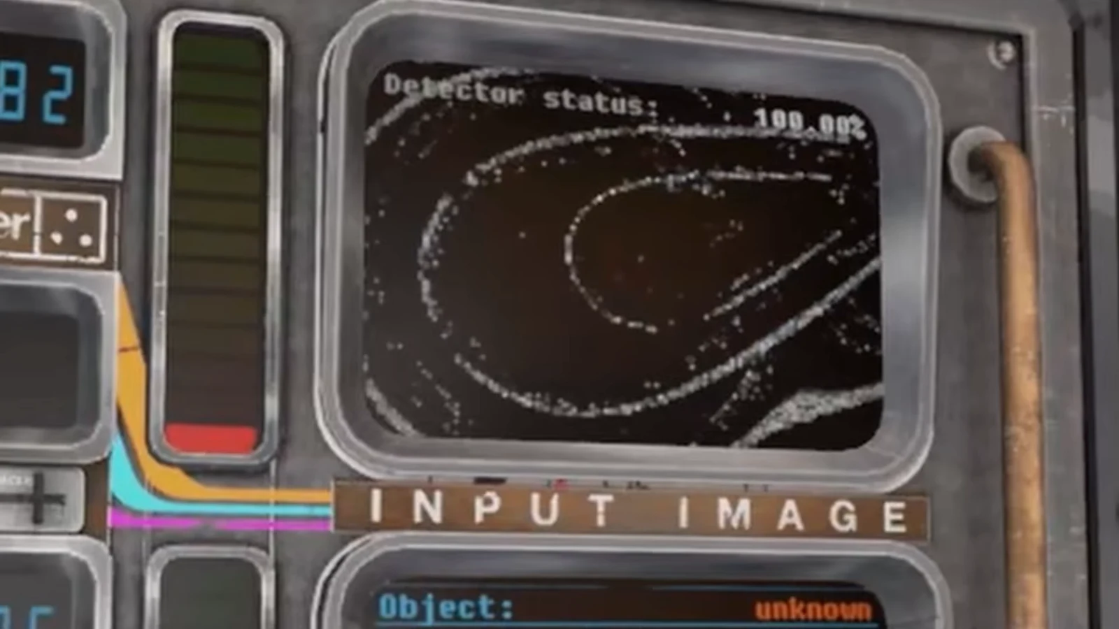Detector screen reading INPUT IMAGE at 100.0 percent with the object identified as unknown