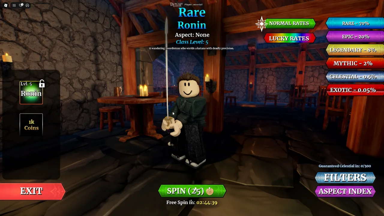 Rare Ronin summon result with the paid SPIN 25 button highlighted