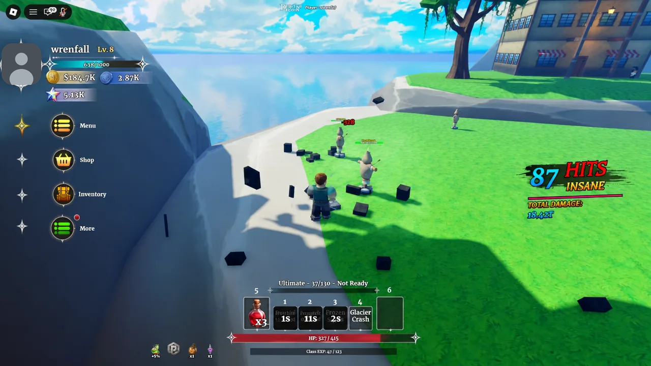 Glacier Crash highlighted on the hotbar while the Cryomancer attacks a group of enemies