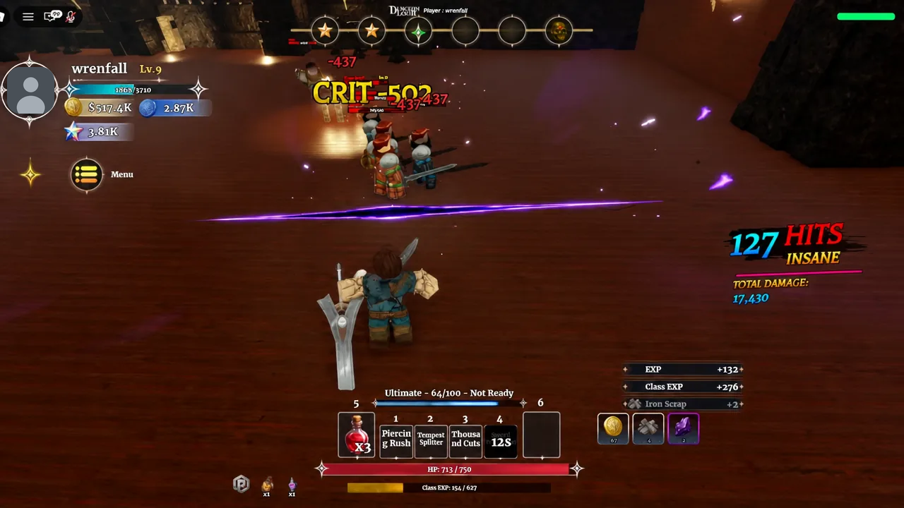 Enemies taking damage as hit counts and damage totals update during a fight