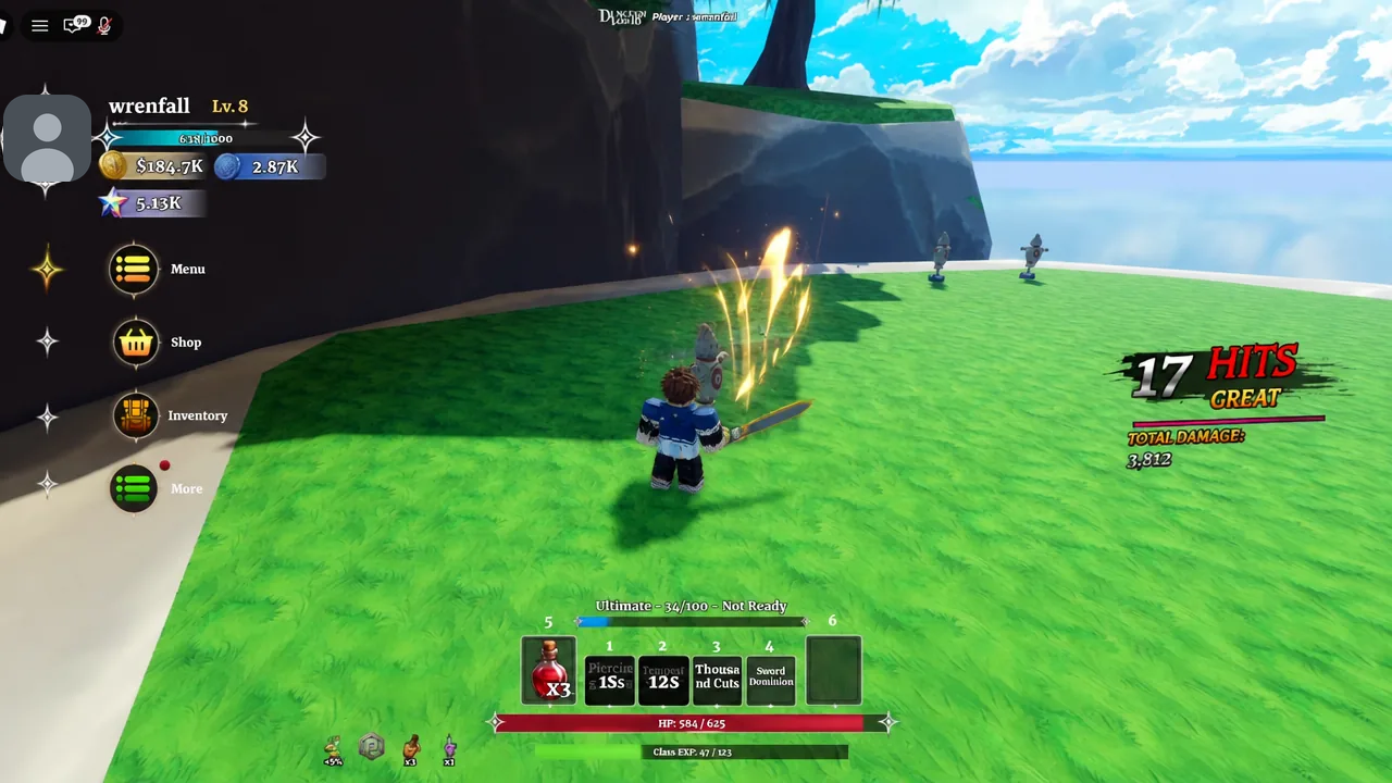 Player striking an enemy as the 17 HITS combo counter climbs on screen