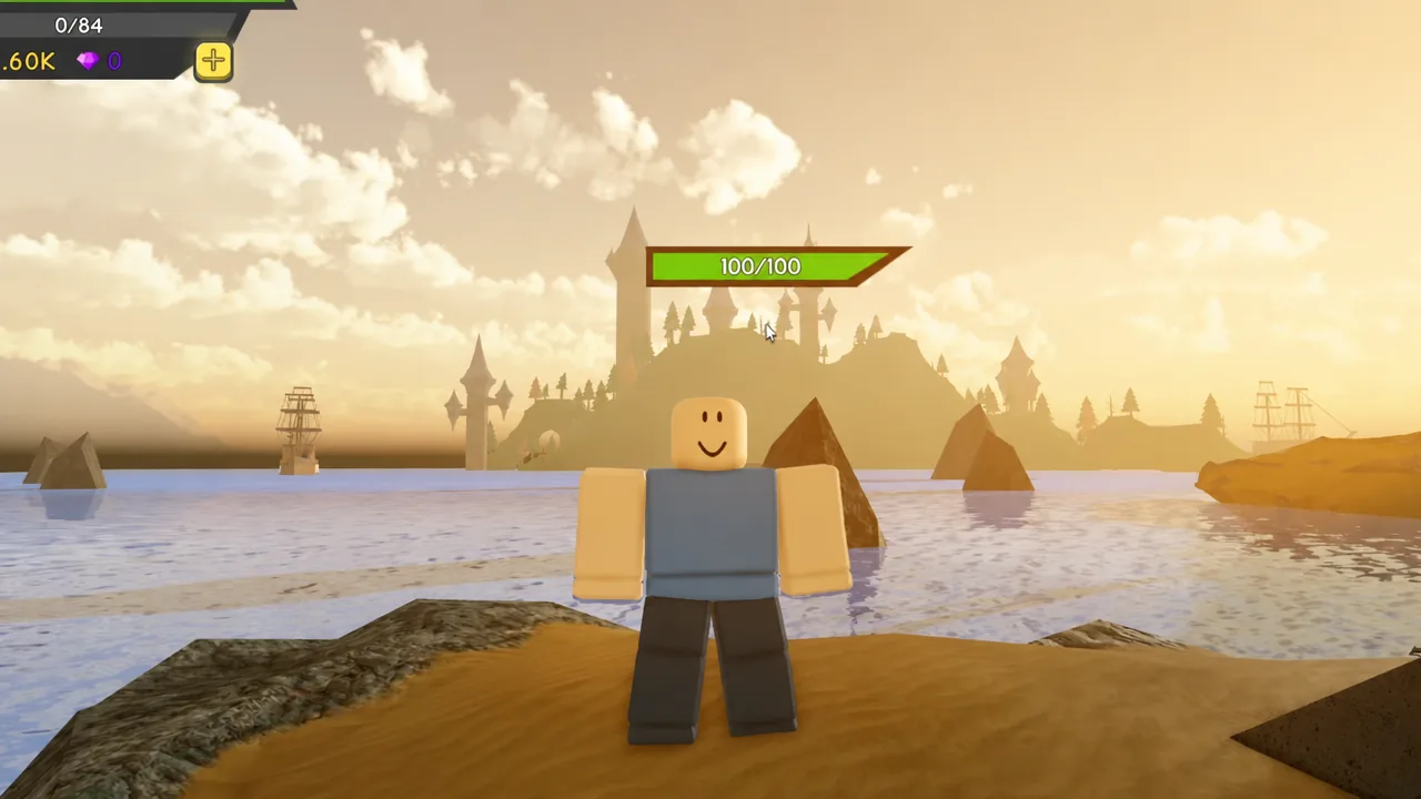 Dungeon Quest Reborn player avatar at full 100 out of 100 health during a run