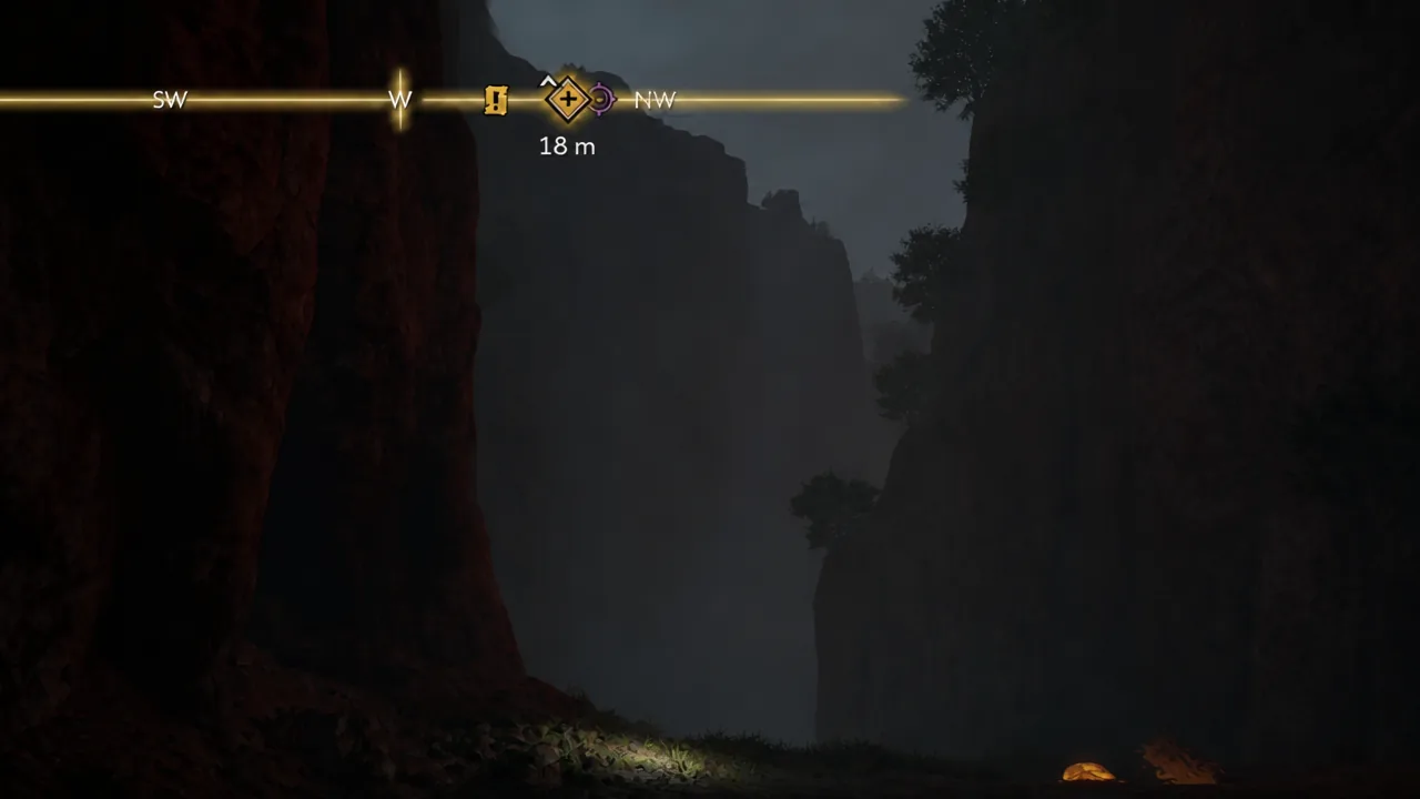 Moving along the ridge with the objective marker down to 18 meters on the HUD compass.