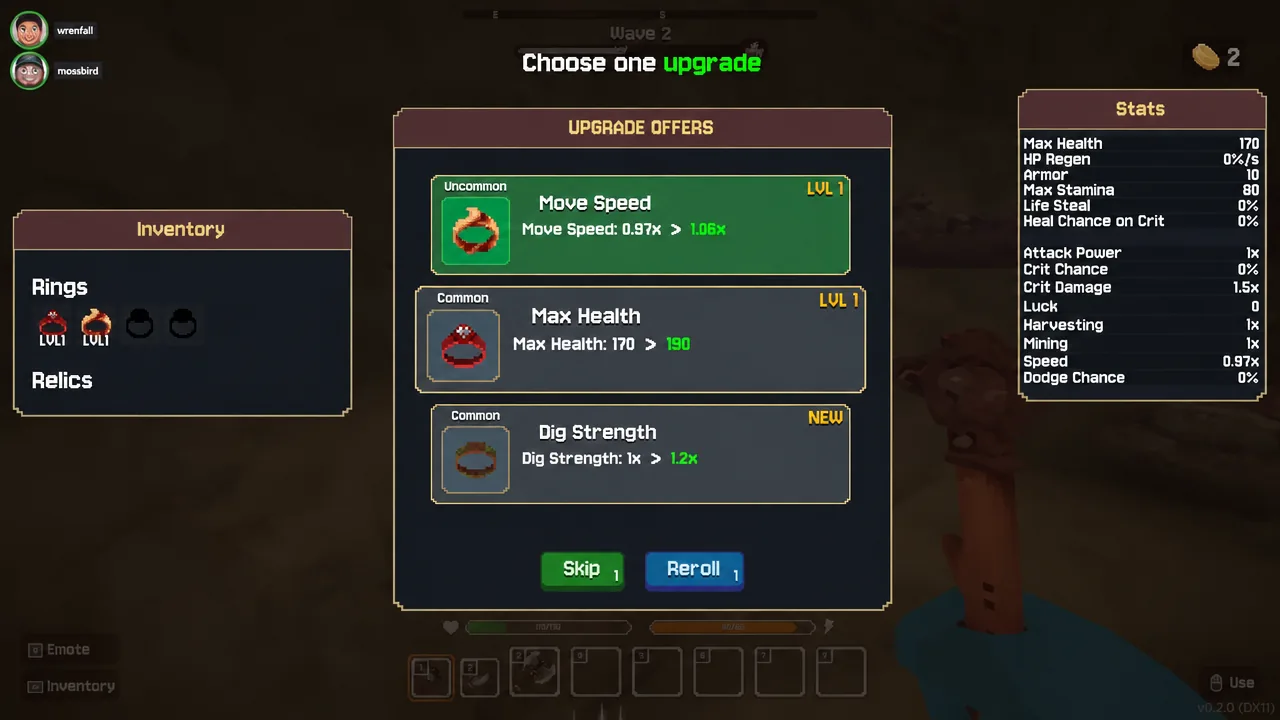 Stonewards Choose One Upgrade screen with the Move Speed option highlighted