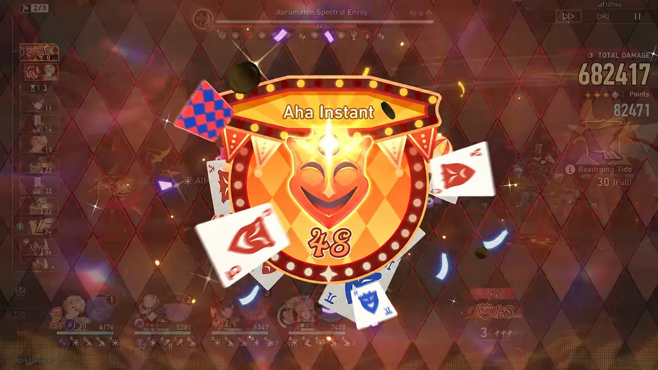 Aha Instant firing during the Aurumaton Spectral Envoy fight with a plus eight Punchline readout
