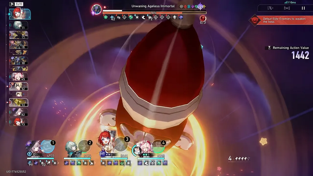 Unwaning Ageless Immortal targeted during phase two with an attack animation playing