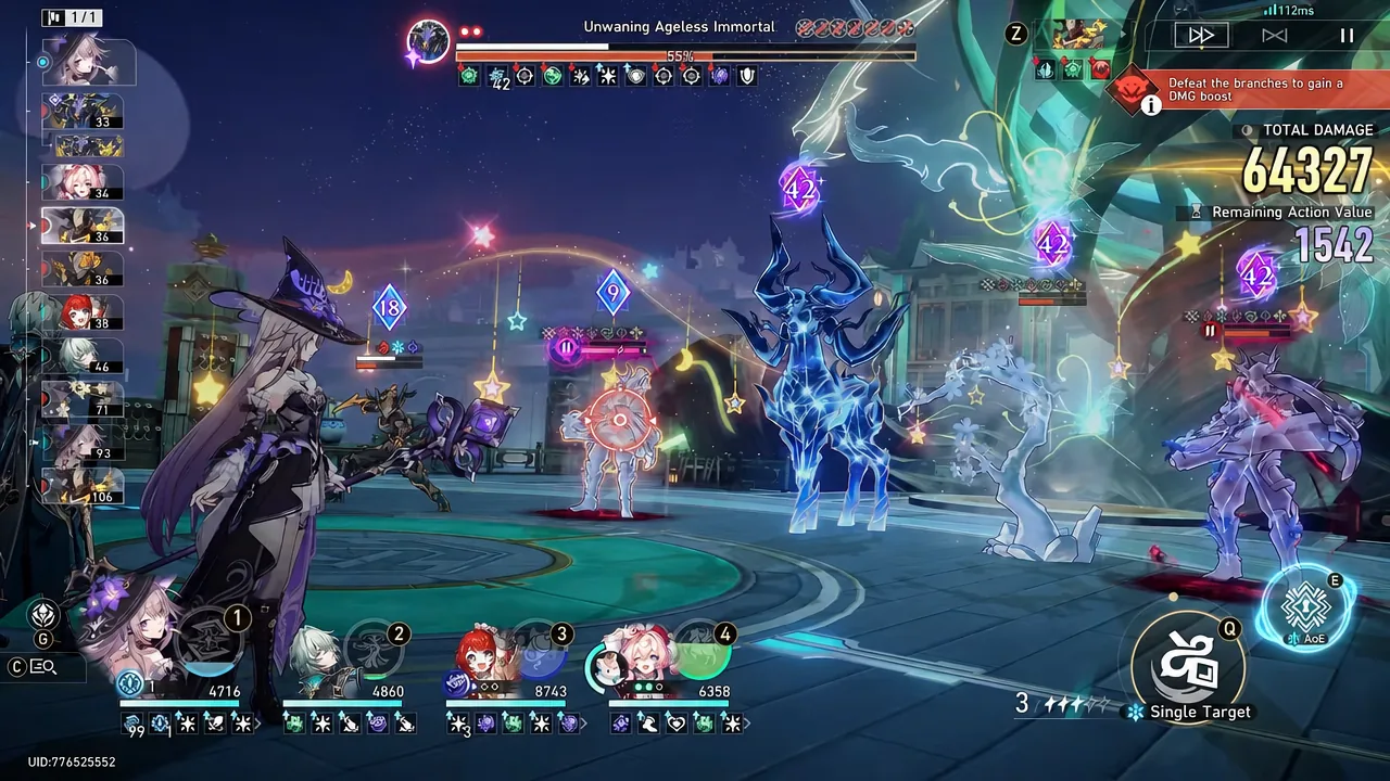 Picking an AoE attack against the Unwaning Ageless Immortal to clear its summons.