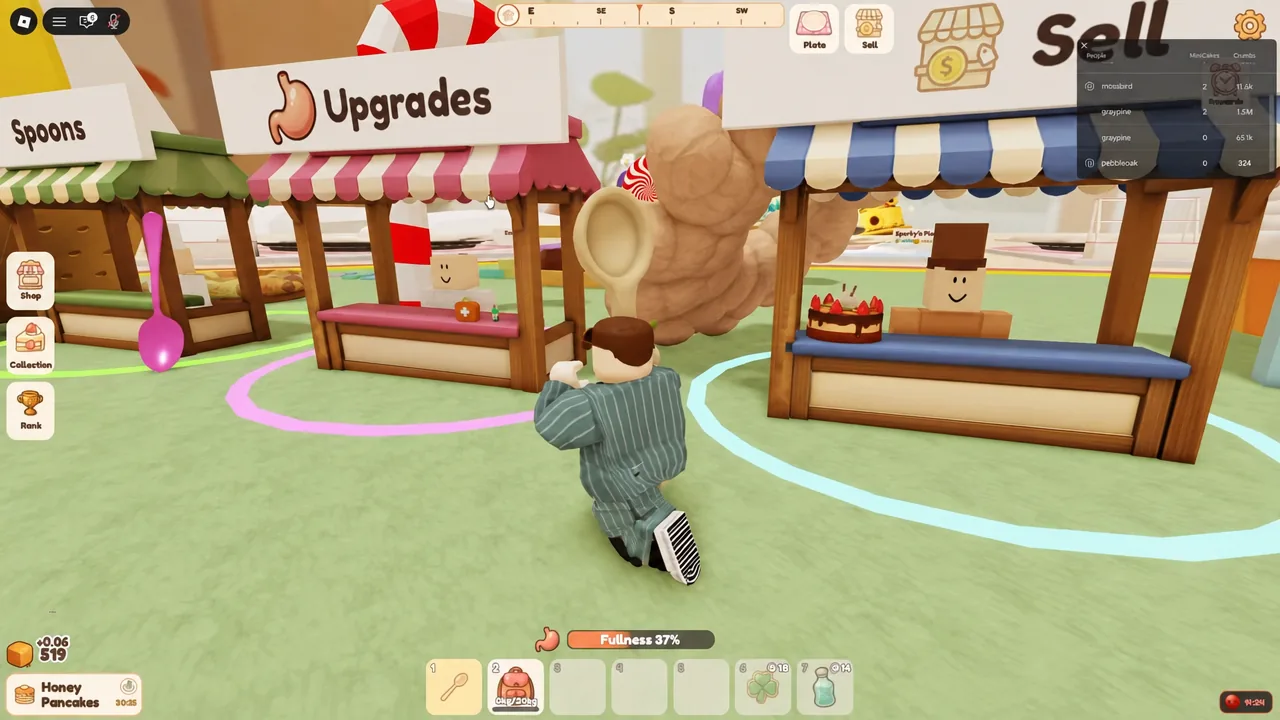 Upgrades stand showing the Arm Power and Stomach Expansion purchase options