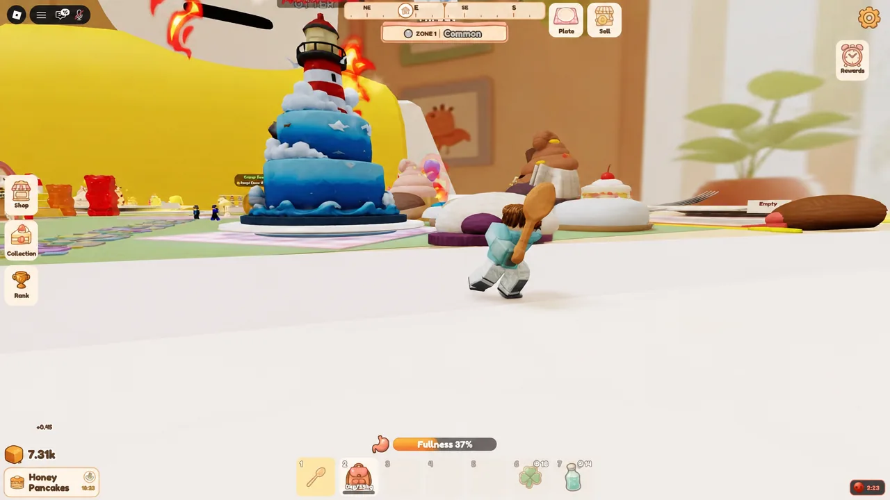 Zone 1 Common gameplay view with the spoon equipped in the first hotbar slot