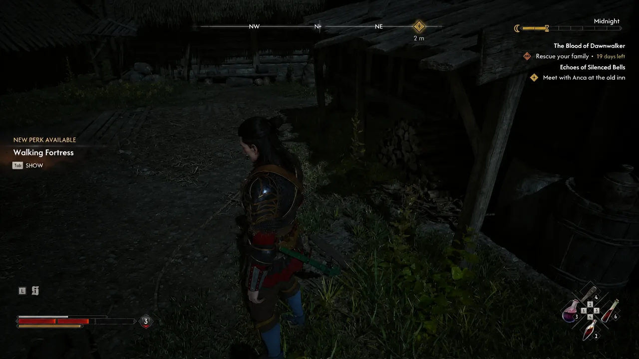 HUD showing the Walking Fortress perk under NEW PERK AVAILABLE with a Tab prompt