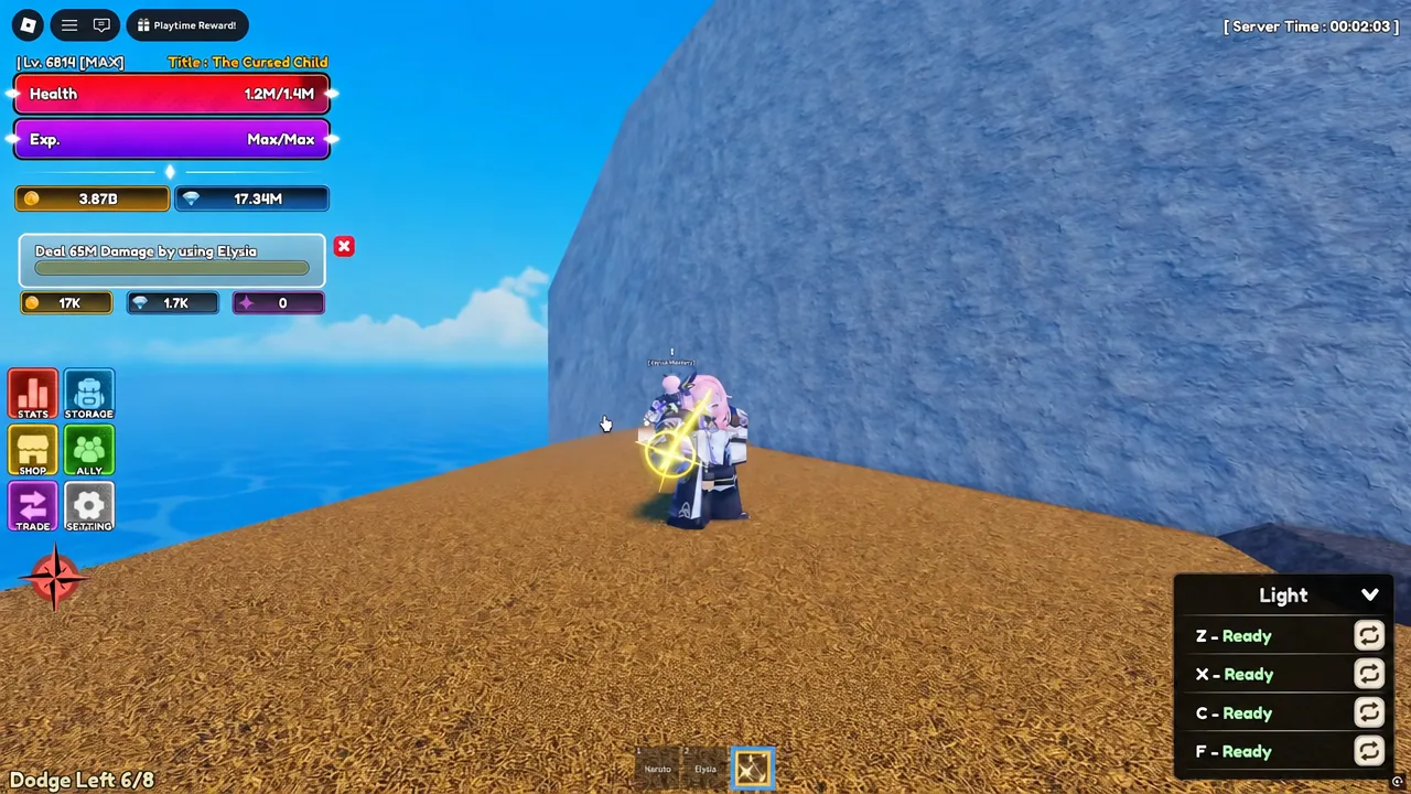 Ability panel open with the bottom hotbar slot highlighted as the skill activates