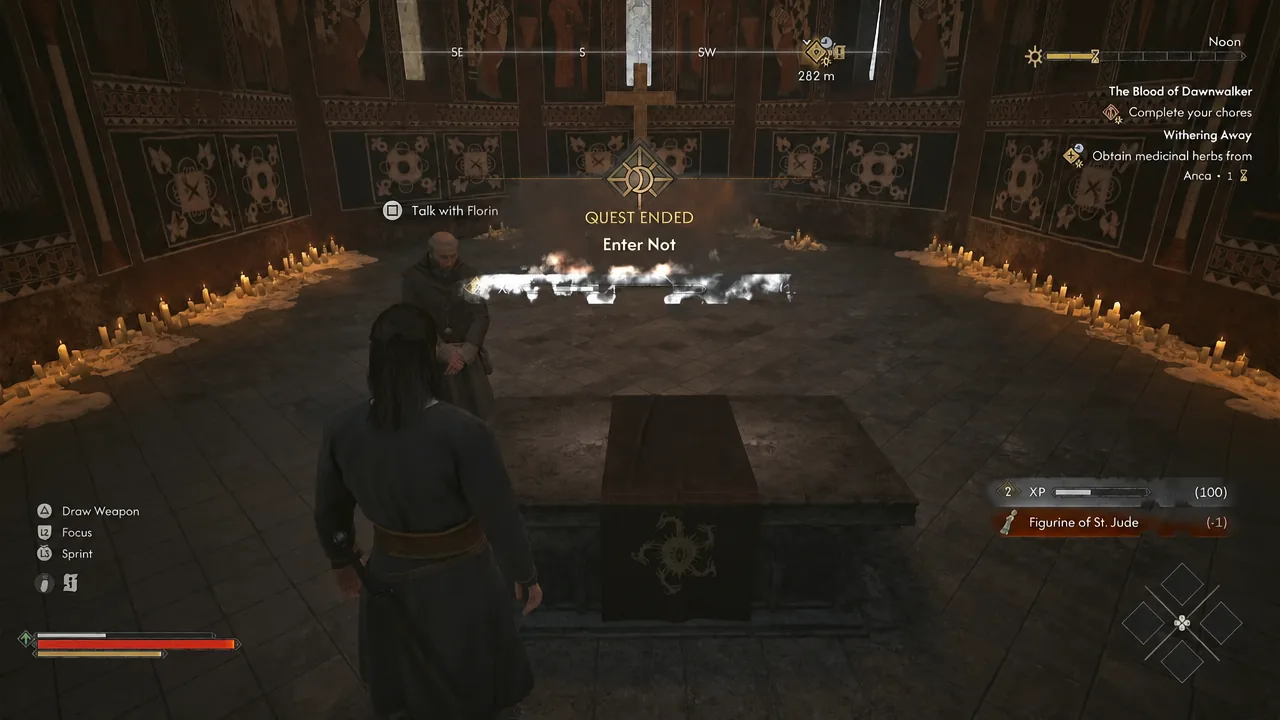 Quest Ended screen confirming Enter Not is complete after speaking with Florin