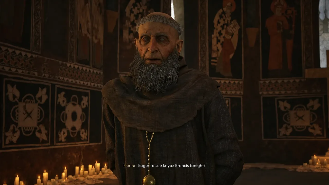 Father Florin speaking at the altar during the Enter Not turn-in dialogue