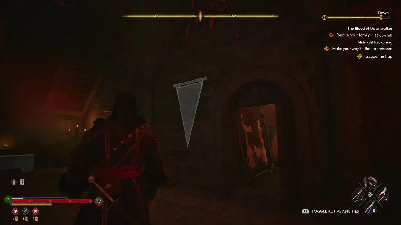 Objective marker pointing along the corridor that leads out of the maze