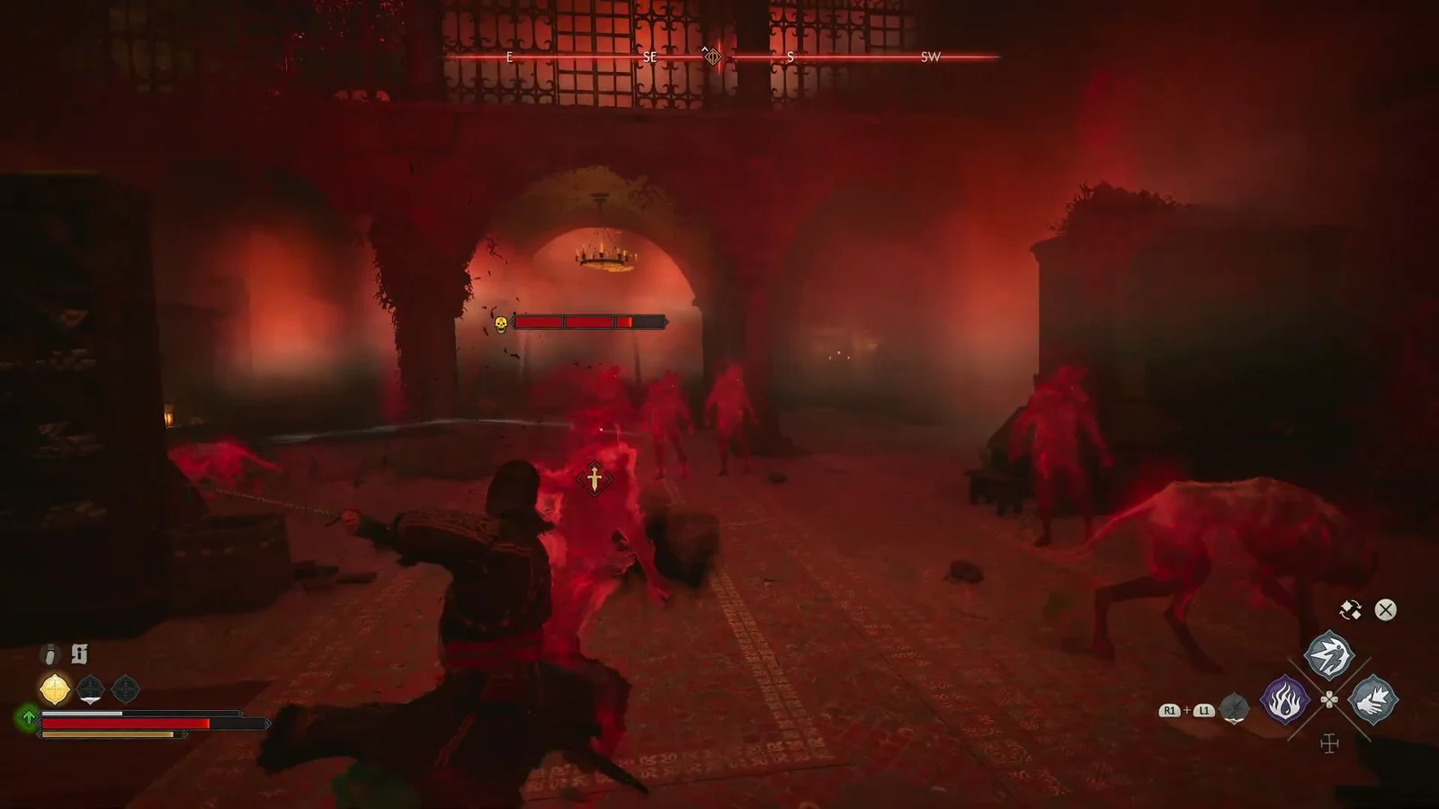 Coen strikes a targeted red spectral enemy while more close in around him