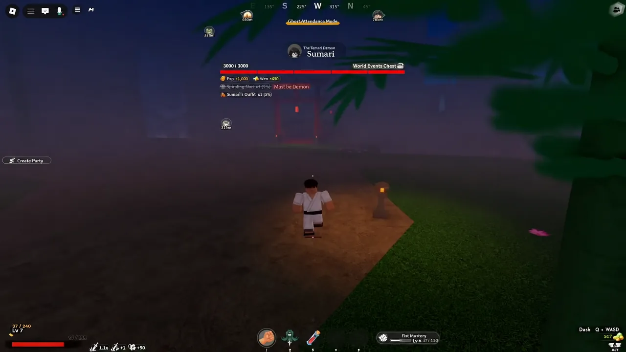 Player approaching Sumari and a World Events Chest during an encounter in Slayers 2