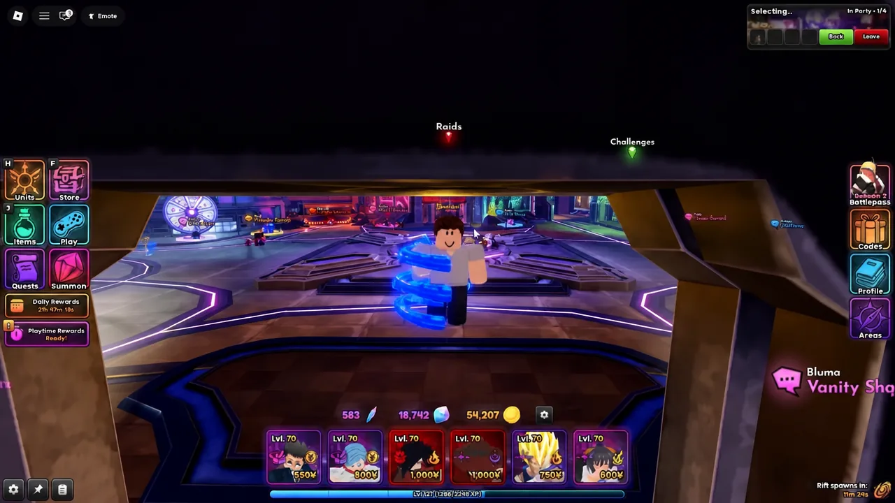 Party selection panel open on the main hub while choosing a member