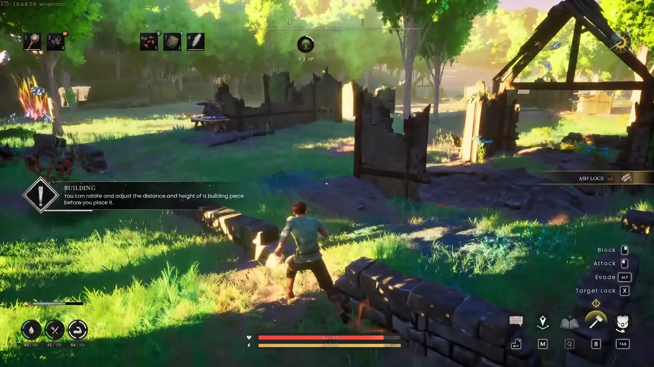 Building tutorial prompt while a player lines up a structure piece before placing it