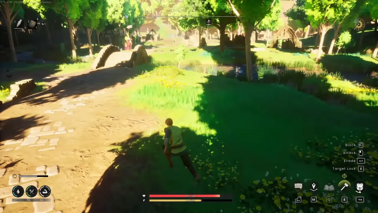 Dragonwilds combat HUD showing Block, Attack, Evade, and Target Lock prompts