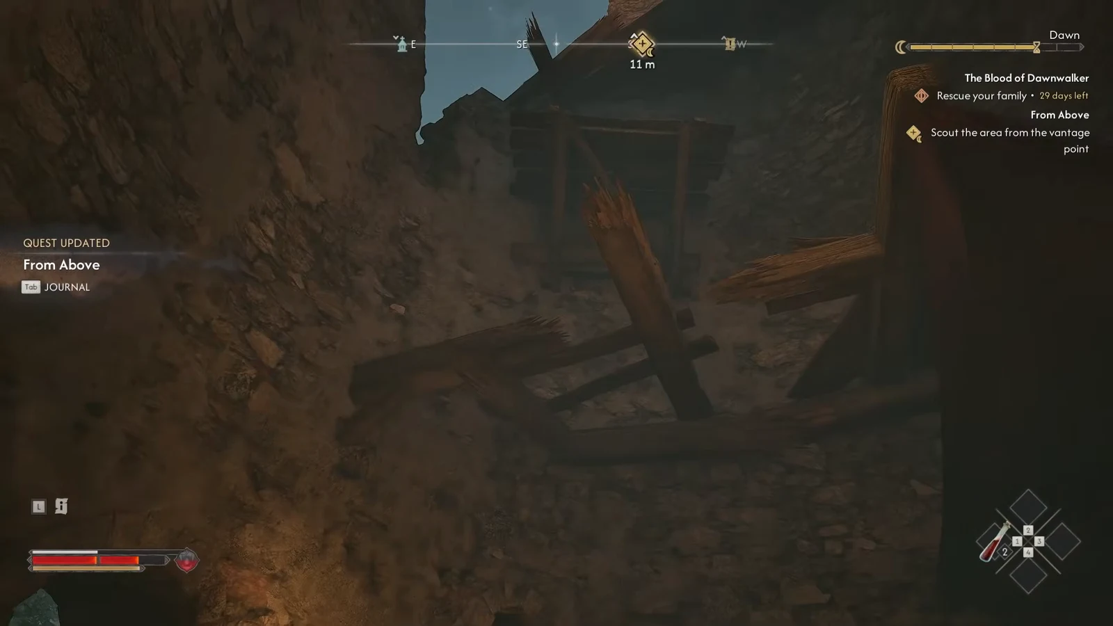On-screen objective reading From Above, with the instruction to scout the area from the vantage point
