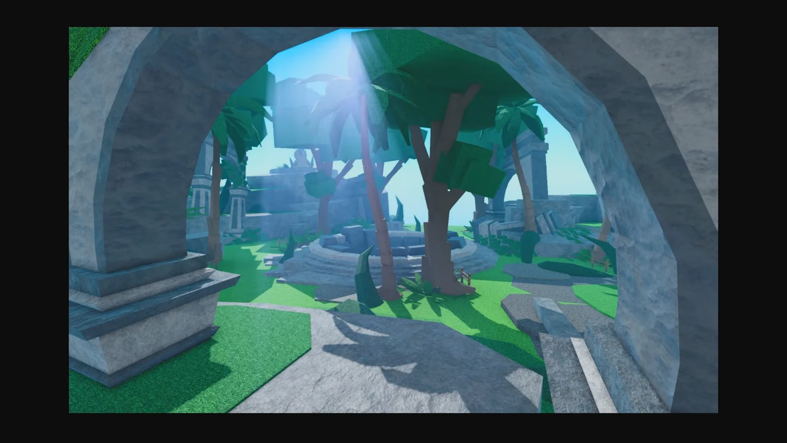 Skycrest island preview showing a red-brown shrine and an opening at the center of the map