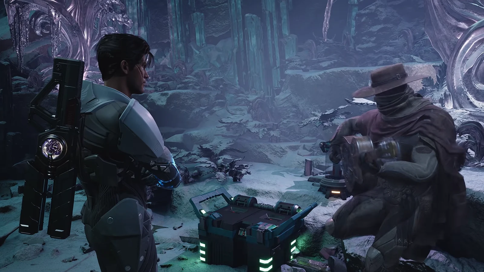 Jun speaking with a companion during a dialogue scene in Exodus