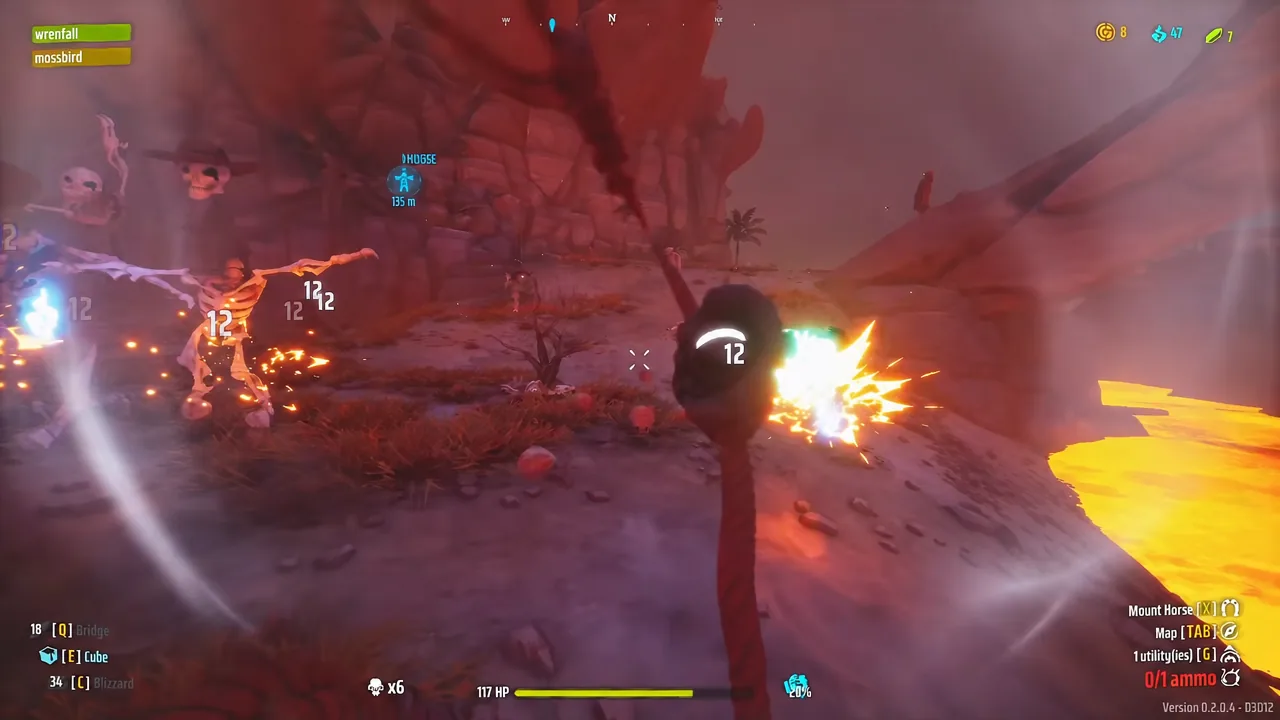 Combat HUD showing a melee weapon equipped while swinging at enemies at close range