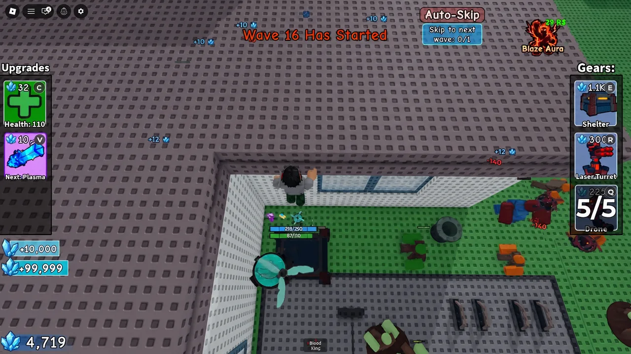 Wave 16 Has Started message with the Skip to next wave button on screen