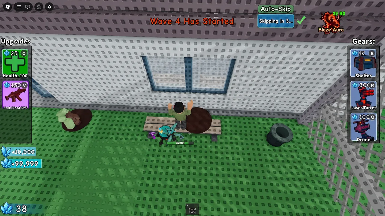 Wave 4 Has Started banner on screen while the player swings the Blood SMG at a zombie