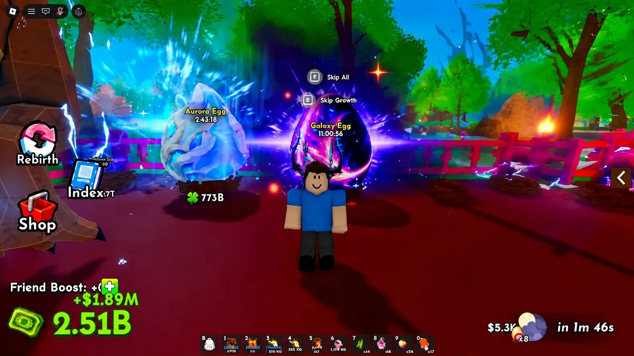 Galaxy Egg growing in Ride A Pet with the E Skip Growth prompt displayed