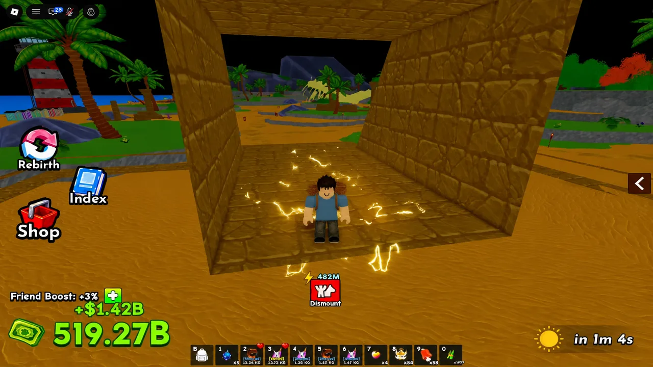 Avatar standing inside a glowing portal on the map with the Dismount option visible