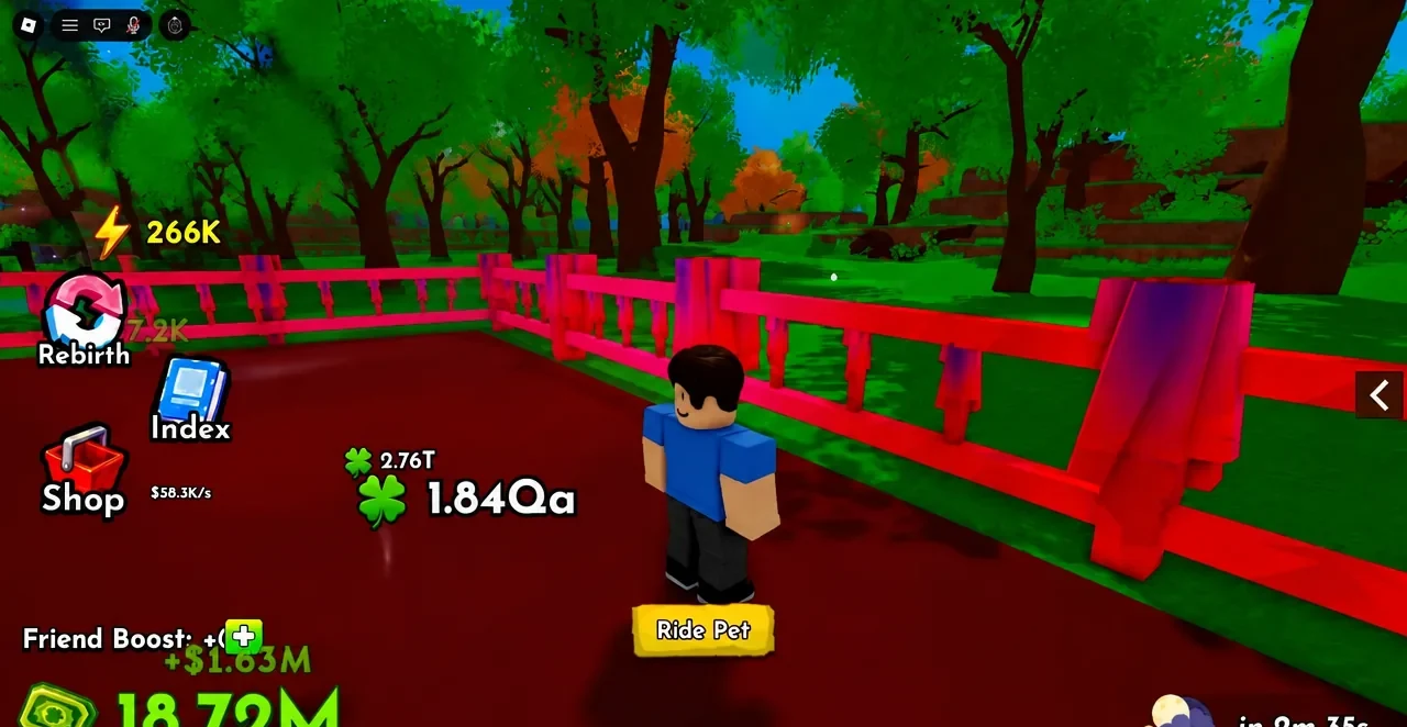 Ride A Pet character standing with the Ride Pet button available on screen