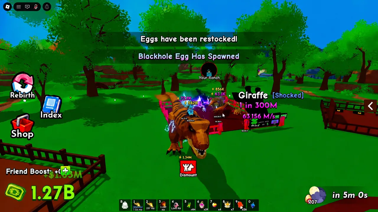 Ride A Pet gameplay with a Blackhole Egg spawn alert while riding a Giraffe
