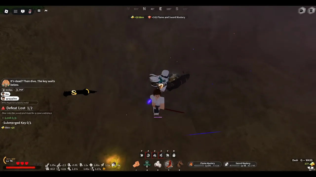 Underwater view of the submerged cave entrance with the Defeat Lost quest panel on screen