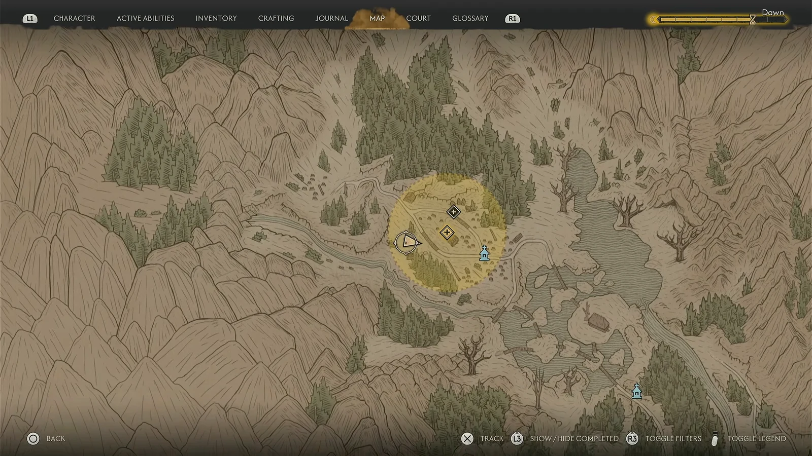 World map showing the highlighted yellow search area for the logging site cache