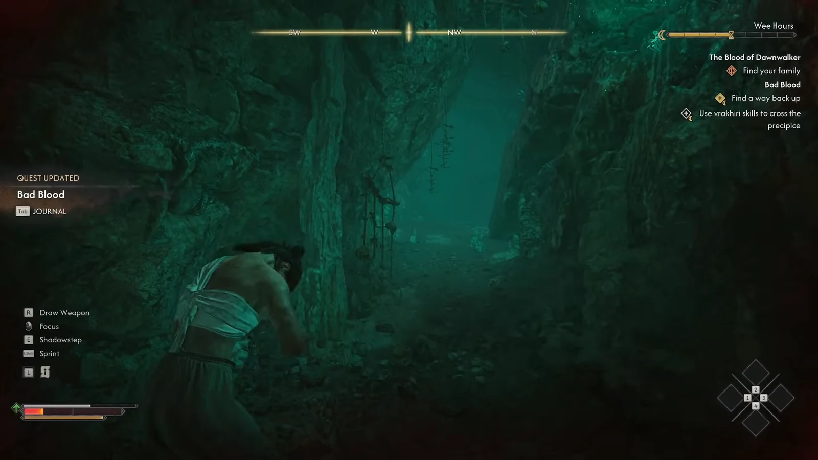 Quest tracker updated to find a way back up and use vrakhiri skills to cross the precipice