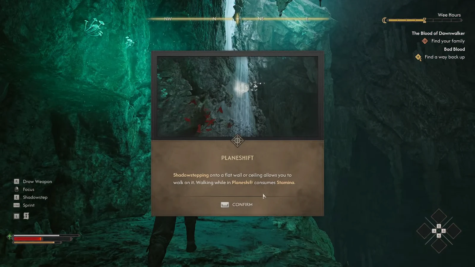 Planeshift tutorial explaining that shadowstepping onto a flat wall or ceiling lets you walk on it