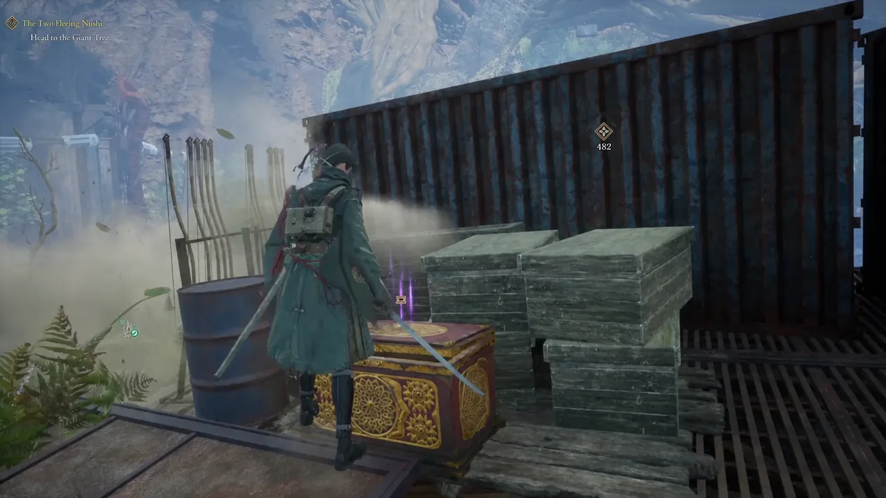 Emma opening the glowing gold strongbox that holds the Amber Breastplate